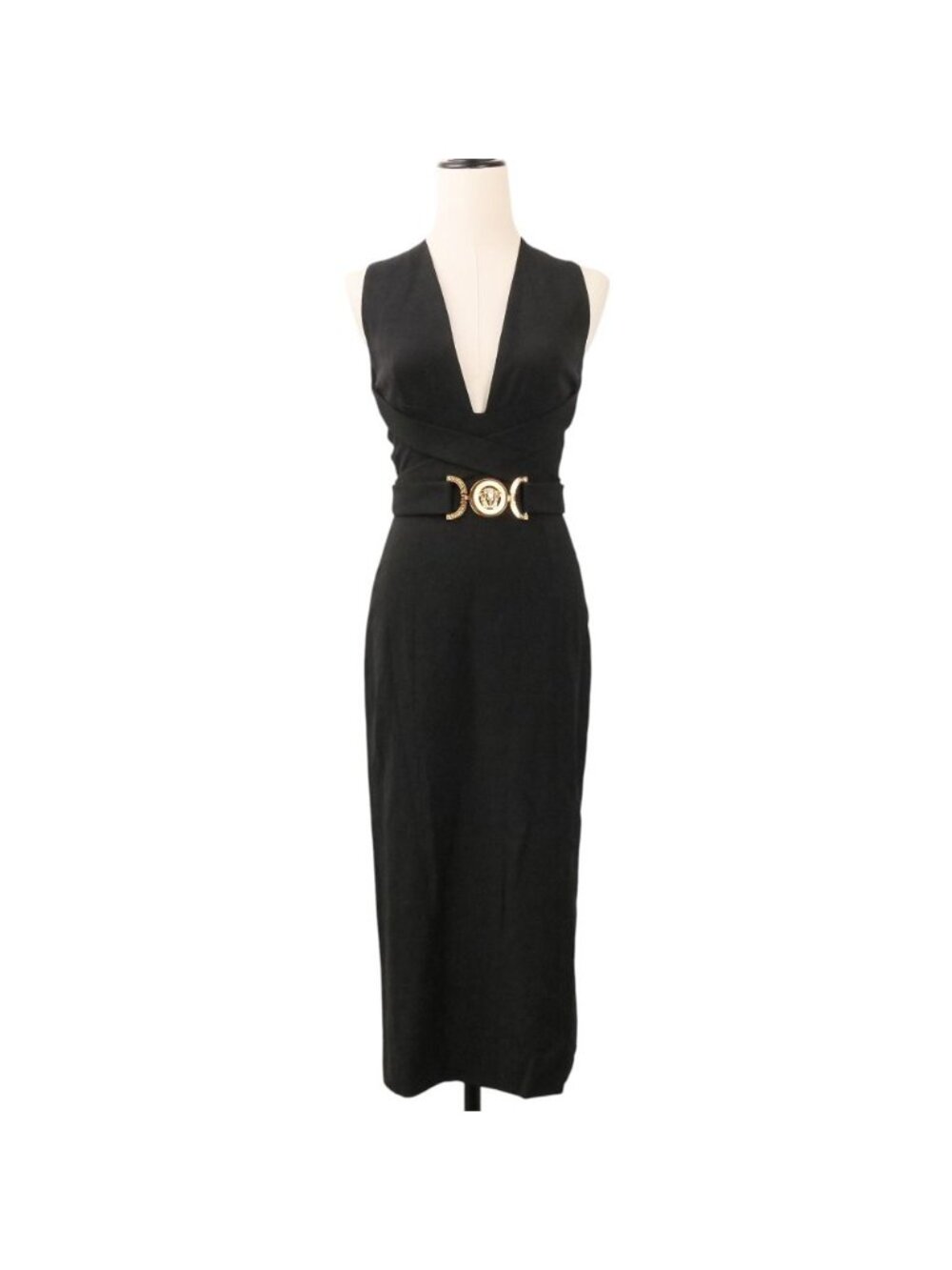 Versace High Quality Medusa Belt Sleeveless Dress Long 36 Black Pre Owned
